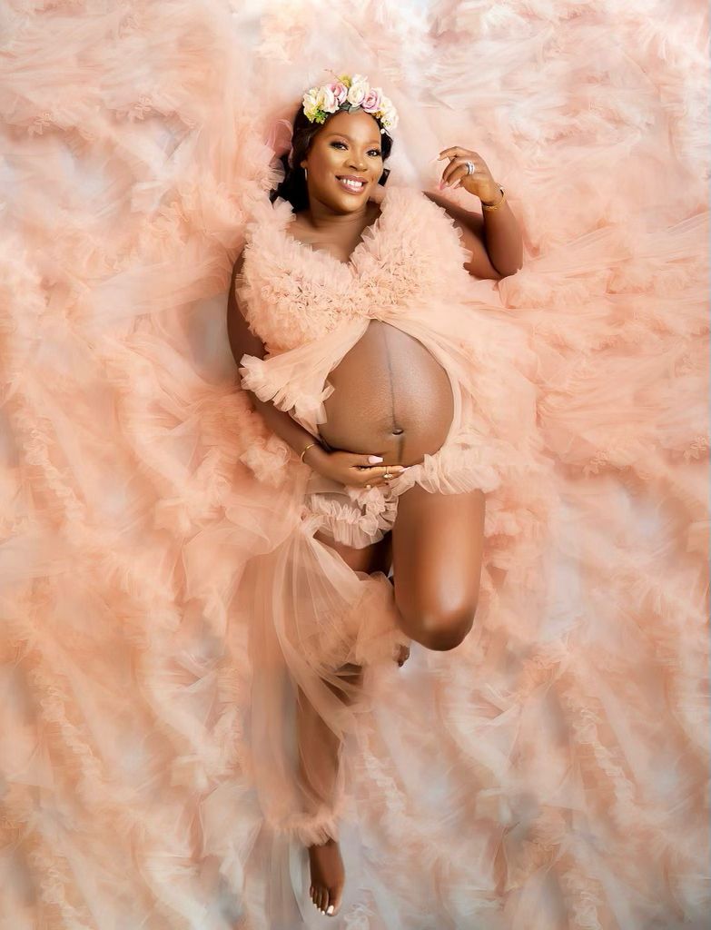 Maternity ruffled tulle dress photoshoot Pregnancy purple cloud dress